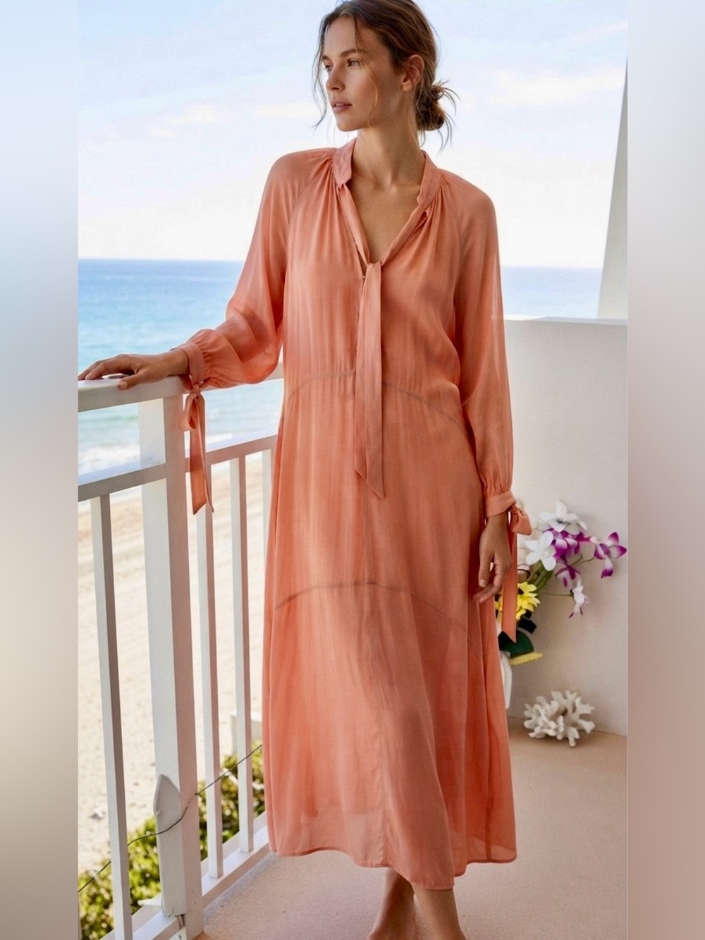 Elegant light coral midi/Maxie dress